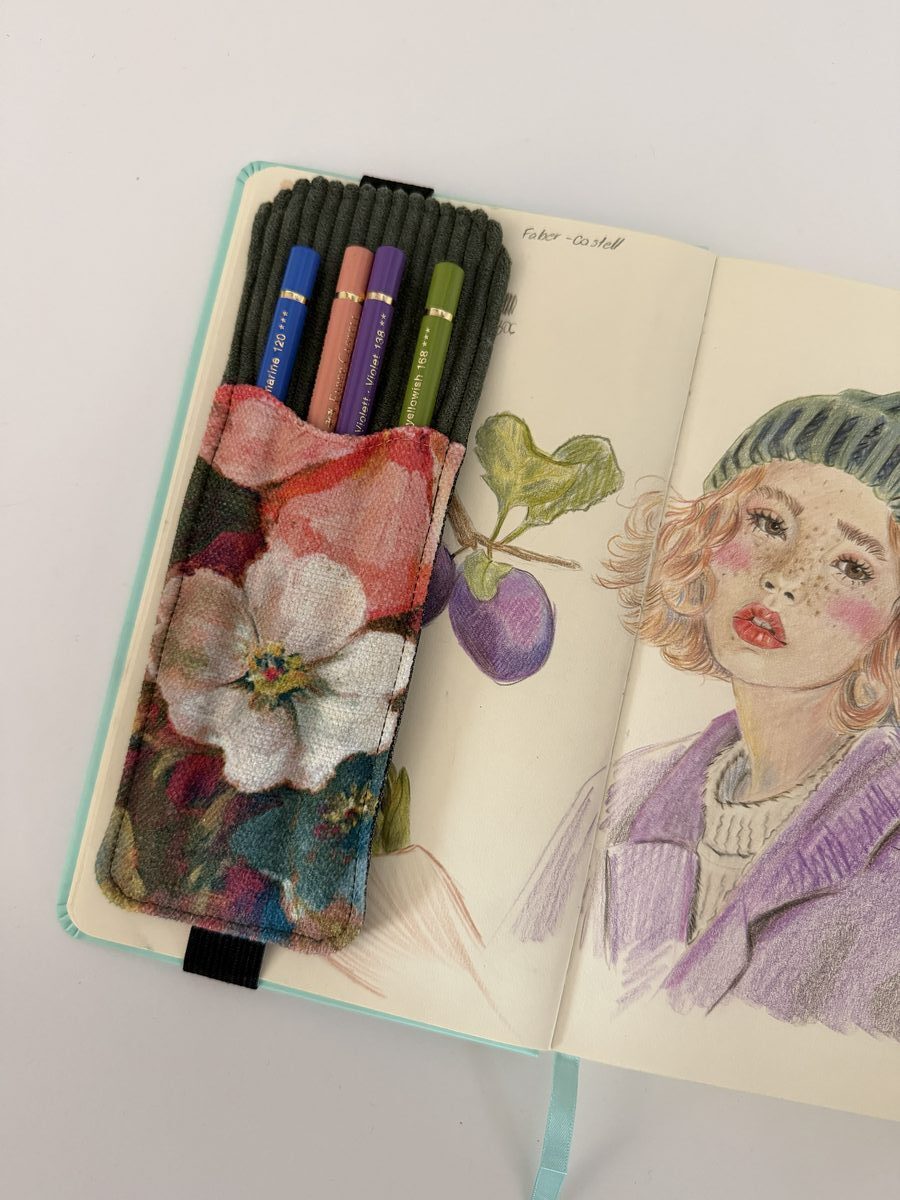 Pen Wave zielony sztruks + kwiaty A5 — zdjęcie 1 z 6